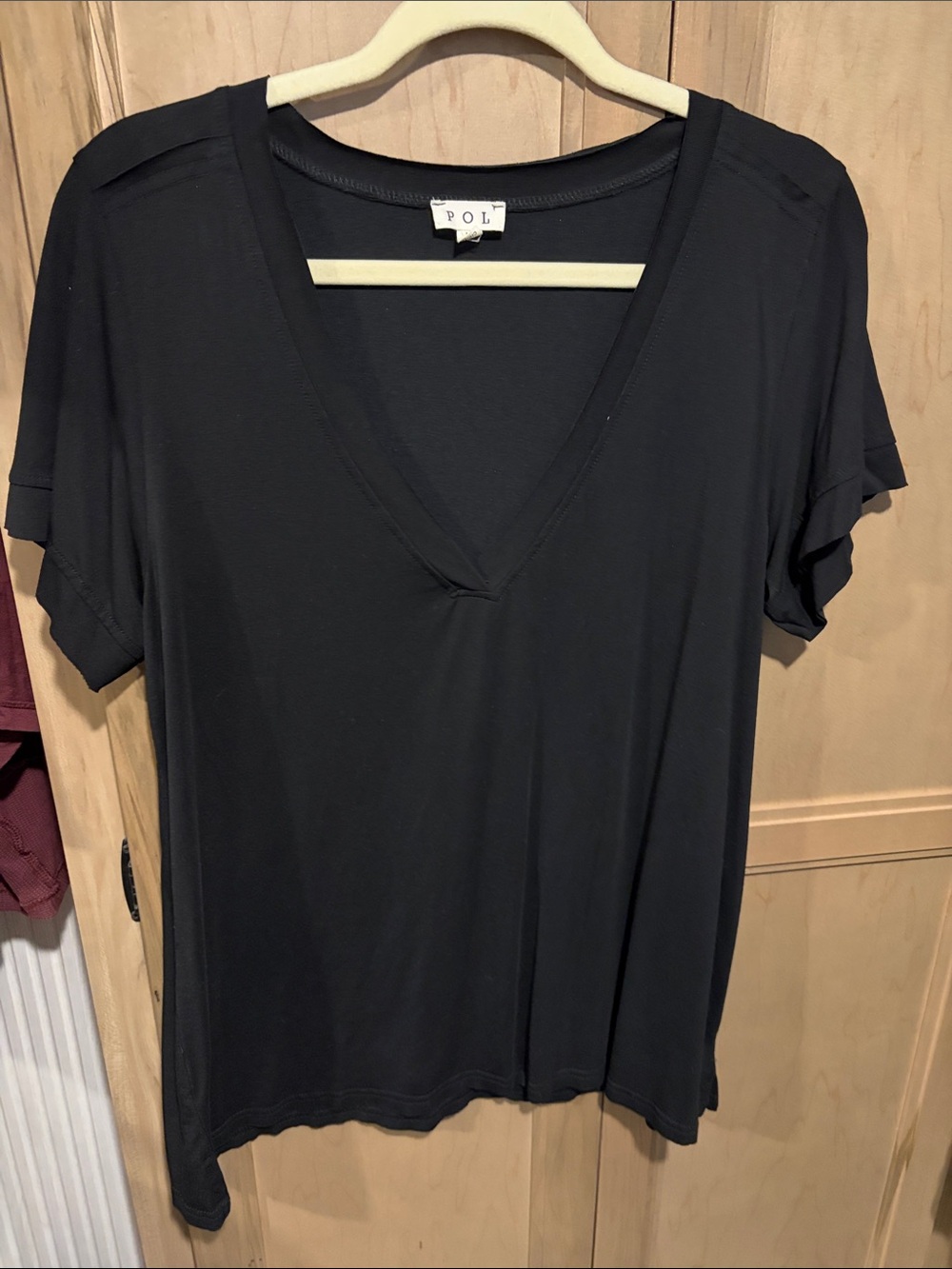 POL Black V-Neck Short Sleeve Tee